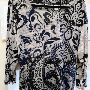 Chico's Travelers Gray and Black Floral Blouse